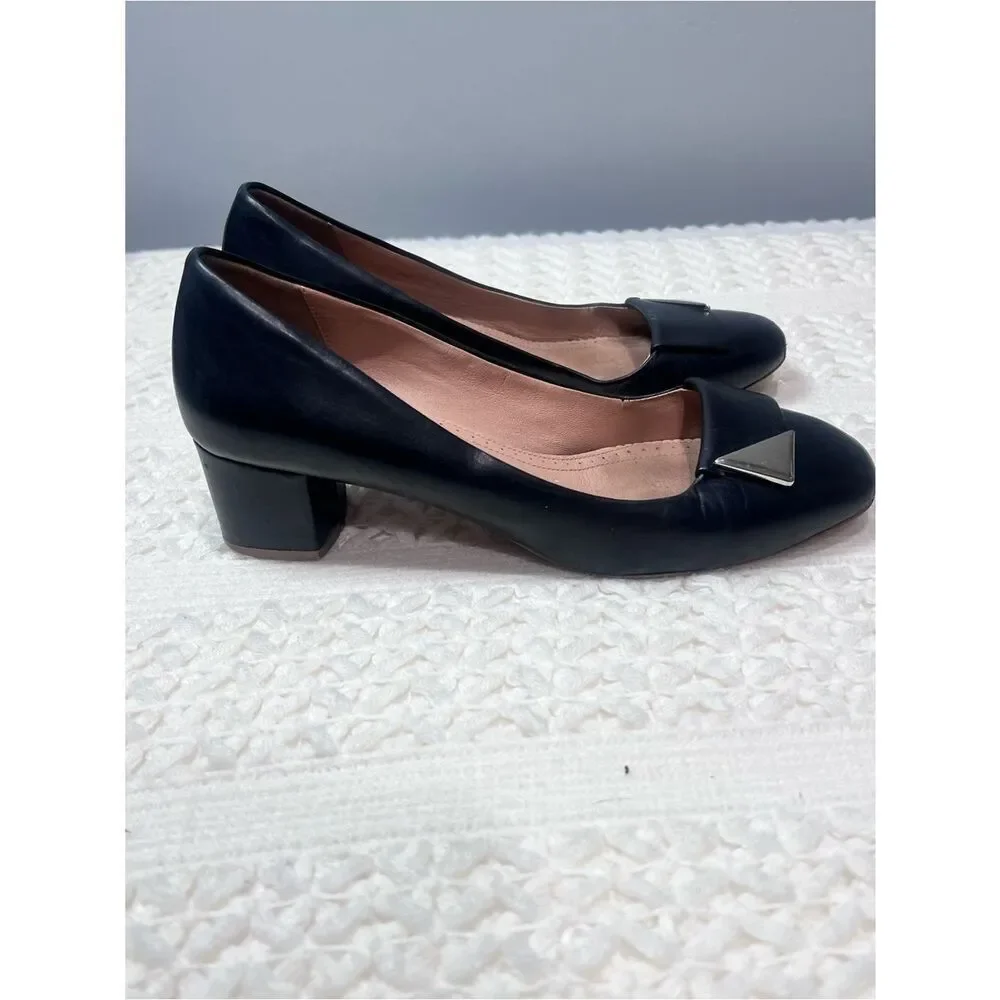 Brooks Brothers Black Leather Block Heel Classic Square Toe Pumps Shoes Sz 8.5